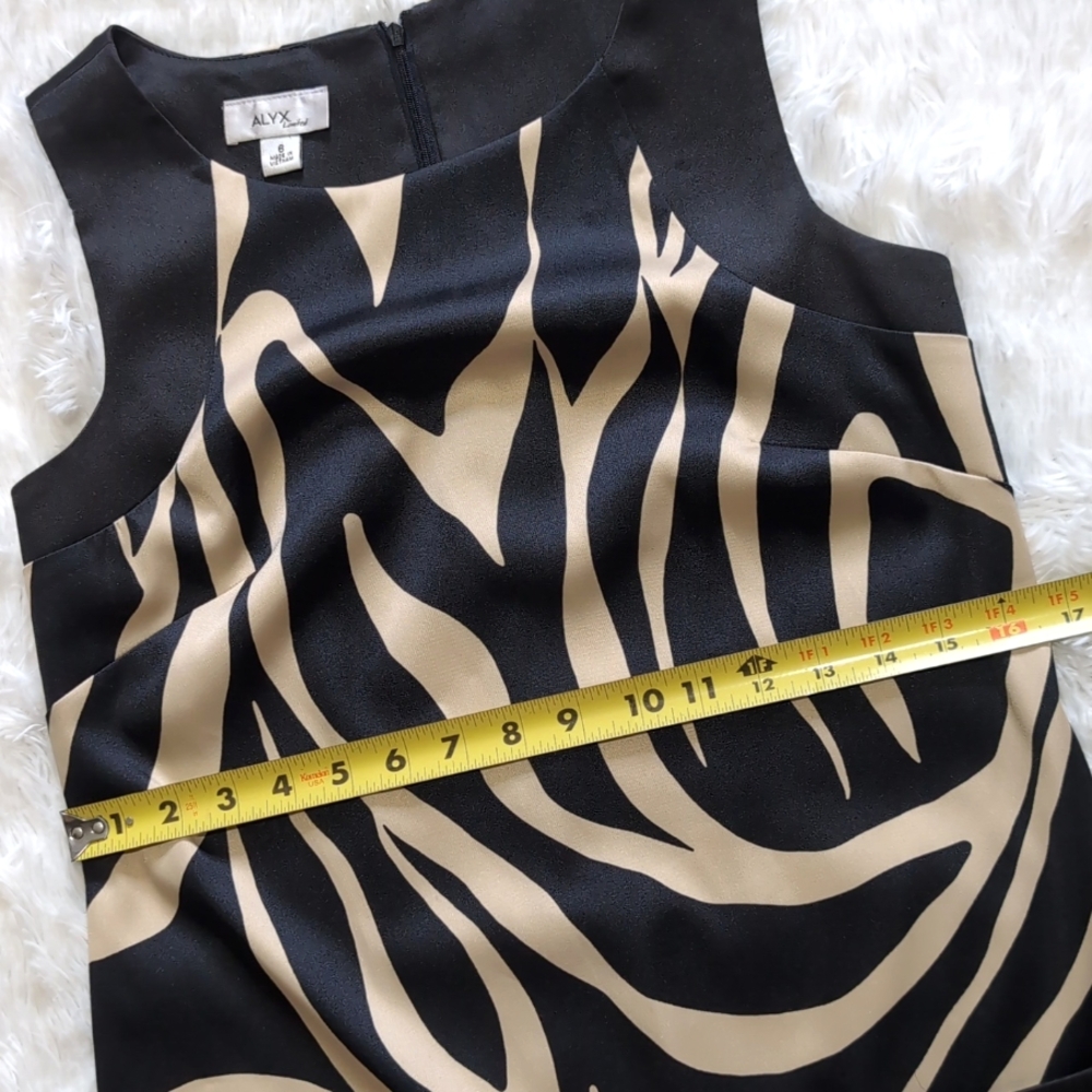 Y2K Alyx Limited Satin Zebra Print Black & Tan Shift Cocktail Dress Size 6 - Picture 10 of 12